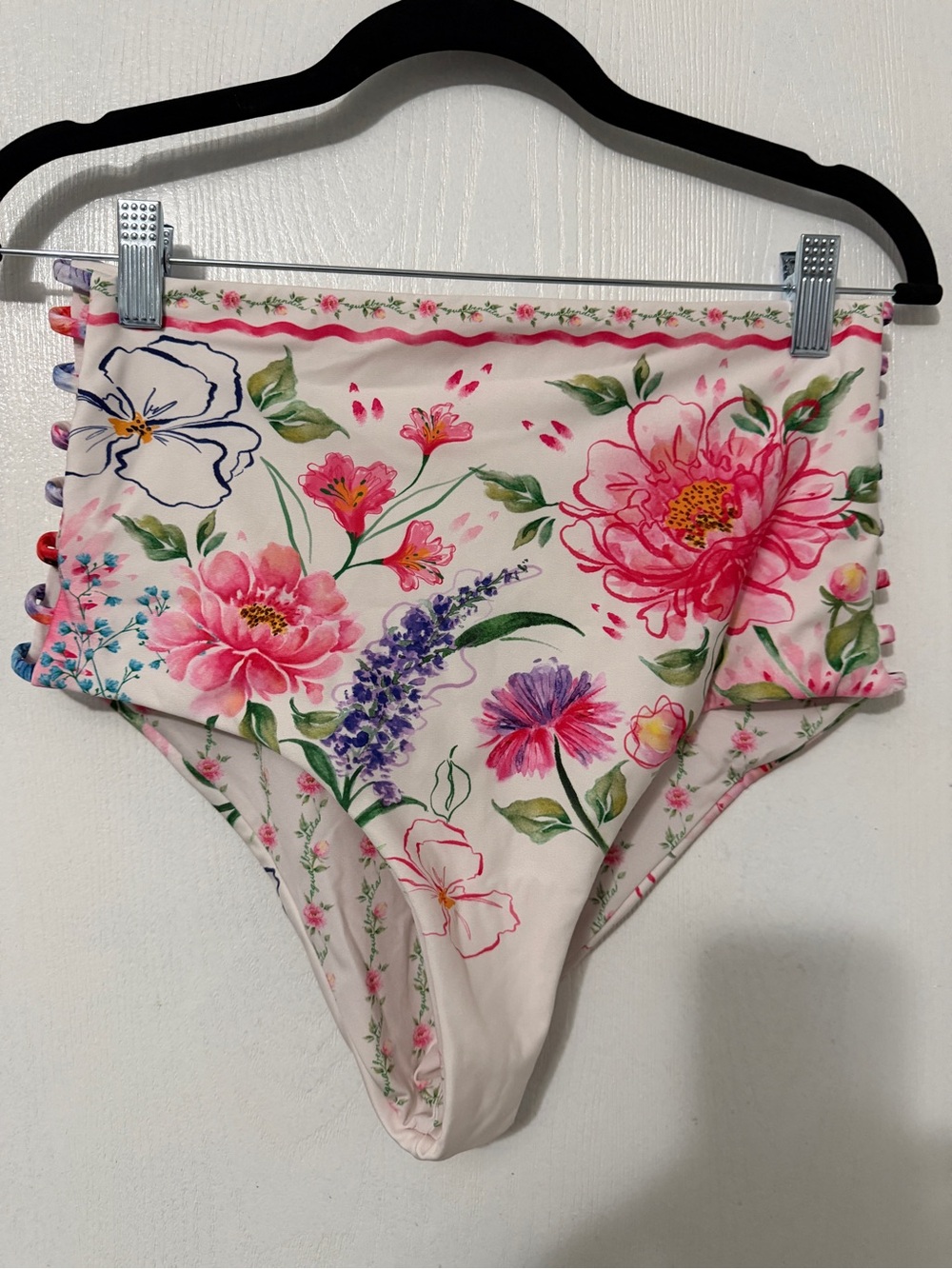 Agua Bendita Cream Floral High-Waist reversible Swim Bottoms